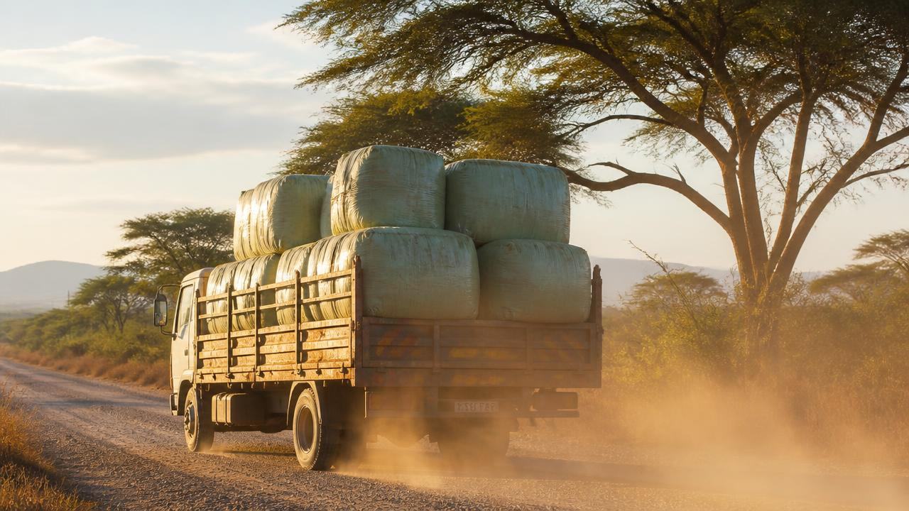 DLFA truck delivering wrapped silage bales
