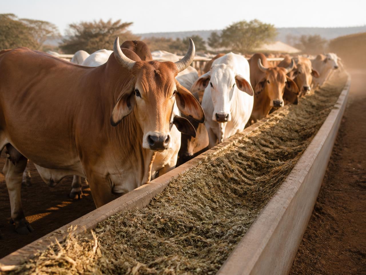Beef cattle feeding on silage