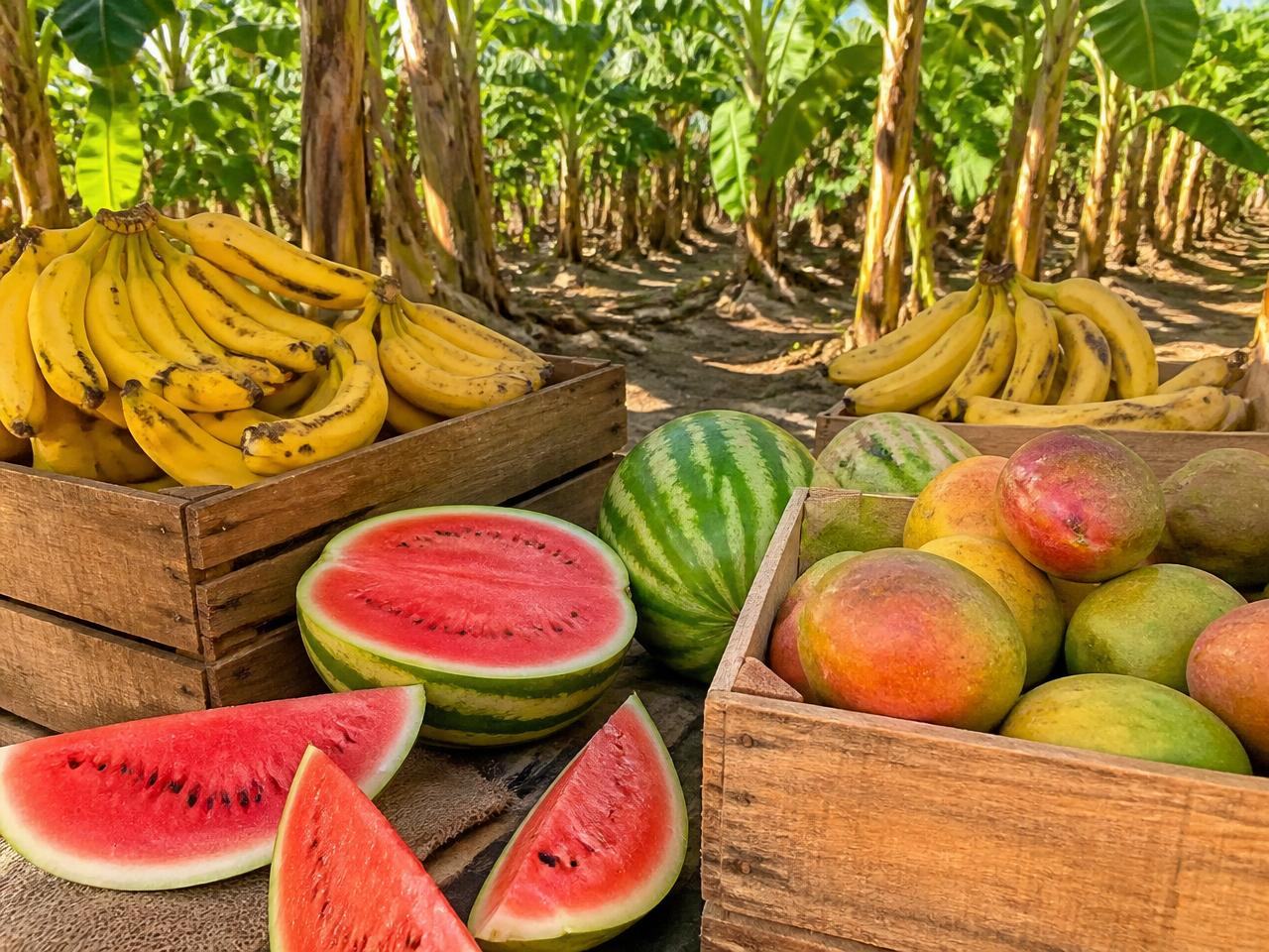 Fruits — Bananas, Watermelon & Mangoes